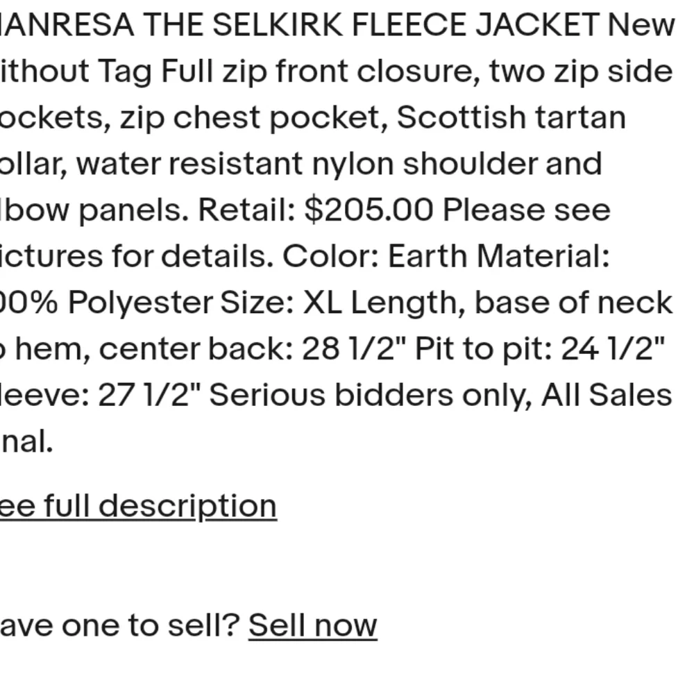 Manresa silkirk fleece men's jacket NWOT